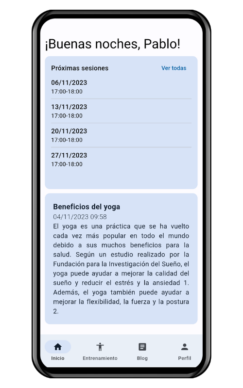 Sesiones e información sobre la práctica deportiva