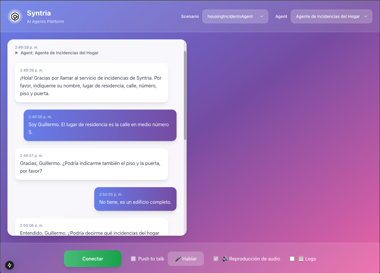 Panel de interacción de llamadas