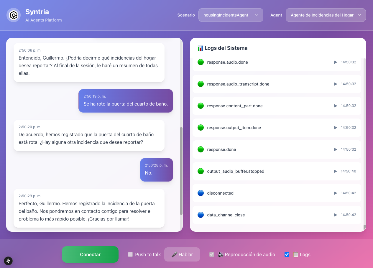 Logs de incidencias con detalles y estado