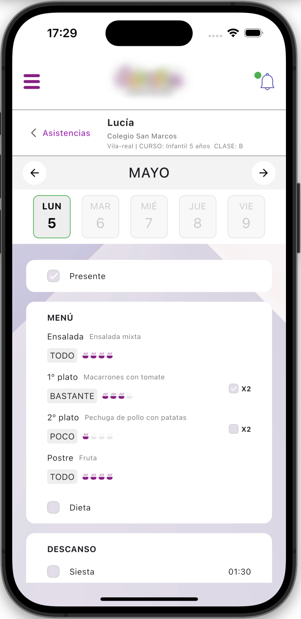 Registro de la alimentación